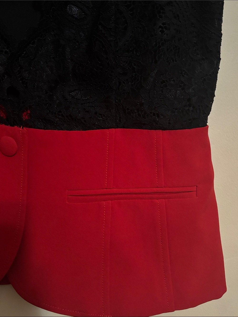 New York & Company Black Lace-Top Vest with Red Hem Detail - Picture 5 of 11